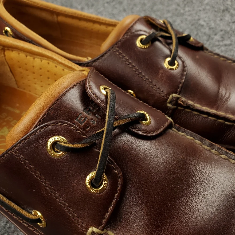 Sperry Top Sider Gold Cup Collection Boat Shoes Mens 9 Dark Brown Deerskin 2 Eye
